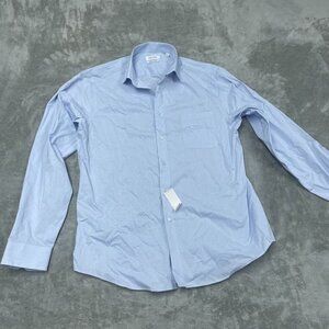 Calvin Klein Regular Fit Wrinkle Free Stretch Dress Shirt L Blue 6871
